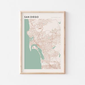 Affiche de carte de San Diego, affiche de San Diego, impression de San Diego, art mural de San Diego, plan des rues de San Diego, impression de carte de San Diego, San Diego, Californie