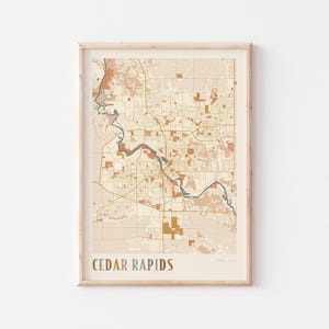 Affiche de carte de Cedar Rapids, impression de Cedar Rapids, affiche de Cedar Rapids, art mural de Cedar Rapids, Iowa, cadeau de voyage, impression de bohème