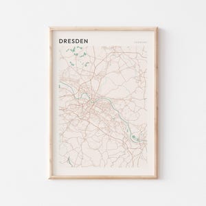Affiche de carte de Dresde, impression de Dresde, affiche de Dresde, art mural Dresde, Allemagne, cadeau de voyage, art minimaliste