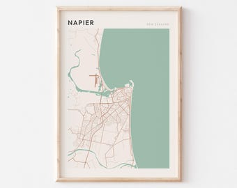 Affiche carte Napier, art mural Napier, carte Napier, affiche Napier, impression carte Napier, impression Napier, Napier Nouvelle-Zélande