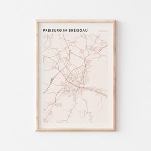 Affiche de carte de Fribourg-en-Brisgau, impression de Fribourg-en-Brisgau, affiche de Fribourg-en-Brisgau, art mural Fribourg-en-Brisgau, Allemagne, minimaliste
