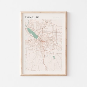 Affiche de carte de Syracuse, impression de Syracuse, affiche de Syracuse, art mural de Syracuse, New York, cadeau de voyage, affiche de Scandi