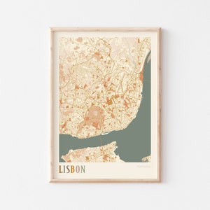 Affiche carte de Lisbonne, affiche de Lisbonne, art mural Lisbonne, plan de la ville de Lisbonne, impression carte de Lisbonne, déco voyage Lisbonne, Lisbonne Portugal, art mural bohème