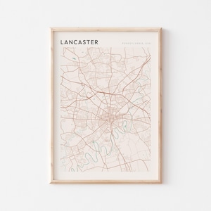 Lancaster kaart poster, Lancaster print, Lancaster poster, Lancaster Wall Art, Pennsylvania, reiscadeau, decor van de boerderij