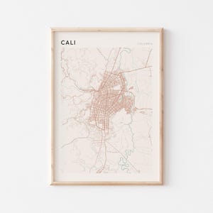 Affiche de la carte de Cali, impression de Cali, affiche de Cali, art mural de Cali, Colombie, cadeau de voyage, art minimaliste
