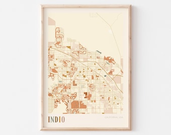 Póster con mapa de Indio, arte mural de California, lámina de estilo bohemio.