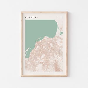 Póster con mapa de Luanda, impresión de Luanda, póster de Luanda, arte mural de Luanda, Angola, regalo de viaje, arte minimalista