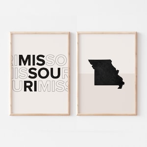 Lot de 2 impressions Missouri, impression Missouri, affiche de carte Missouri, carte Missouri impression art mural bohème minimaliste, art mural Missouri