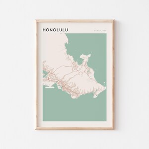 Affiche de la carte d'Honolulu, impression d'Honolulu, affiche d'Honolulu, art mural Honolulu, Hawaï, cadeau de voyage, décoration murale de ferme, cadeau pour lui