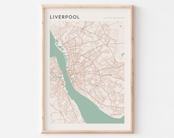 Liverpool karta poster, Liverpool poster, Liverpool väggkonst, Liverpool tryck, Liverpool karta tryck, Liverpool resor, Storbritannien