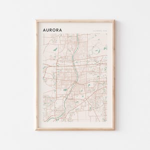 Affiche de carte d'Aurora, impression d'Aurora, affiche d'Aurora, art mural d'Aurora, Illinois, cadeau de voyage, affiche de Scandi