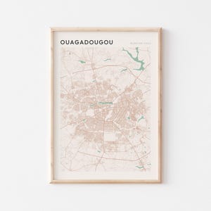 Póster con mapa de Uagadugú, impresión de Uagadugú, póster de Uagadugú, arte mural de Uagadugú, Burkina Faso, regalo de viaje, arte minimalista