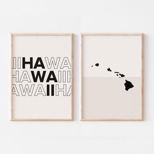 Lot de 2 impressions Hawaï, impression Hawaï, affiche de carte d'Hawaï, impression de carte d'Hawaï, art mural bohème minimaliste, art mural Hawaï