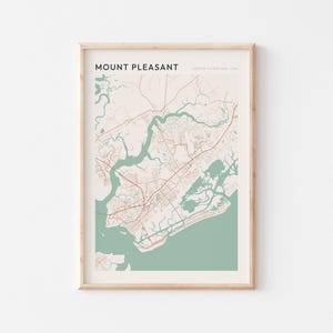 Poster con mappa di Mount Pleasant, stampa di Mount Pleasant, poster di Mount Pleasant, arte murale di Mount Pleasant, Carolina del Sud, poster minimalista