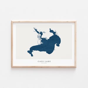 Cass Lake, stampa di Cass Lake, poster di Cass Lake, arte di Cass Lake, arte murale del lago, stampa della mappa del lago, regalo per la casa sul lago, stampa del lago, arte del lago, Michigan