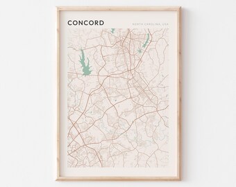 Concord Map Poster, Concord Print, Concord Poster, Concord Wall Art, North Carolina, Travel Gift, Farmhouse Decor