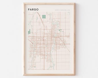 Fargo Map Poster, Fargo Print, Fargo Poster, Fargo Wall Art, North Dakota, Travel Gift, Farmhouse Decor