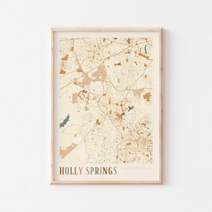 Affiche de carte Holly Springs, impression Holly Springs, affiche Holly Springs, art mural Holly Springs, Caroline du Nord, cadeau de voyage, déco bohème