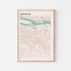 Affiche de carte de Gresham, impression de Gresham, affiche de Gresham, art mural Gresham, Oregon, cadeau de voyage, décoration de ferme
