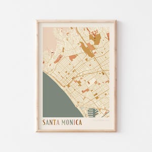 Affiche de carte de Santa Monica, impression de Santa Monica, affiche de Santa Monica, art mural Santa Monica, Californie, cadeau de voyage, art mural bohème, art de voyage