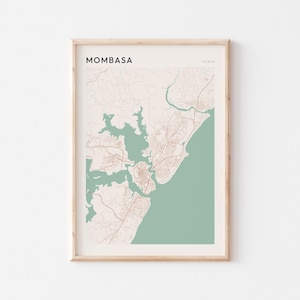 Affiche de carte de Mombasa, impression de Mombasa, affiche de Mombasa, art mural de Mombasa, Kenya Afrique, cadeau de voyage, art minimaliste