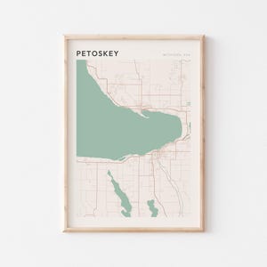 Affiche carte Petoskey, impression Petoskey, affiche Petoskey, art mural Petoskey, Michigan, cadeau de voyage, impression Scandi
