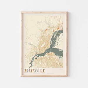 Póster con mapa de Brazzaville, impresión de Brazzaville, póster de Brazzaville, arte mural de Brazzaville, Congo, regalo de viaje, decoración bohemia