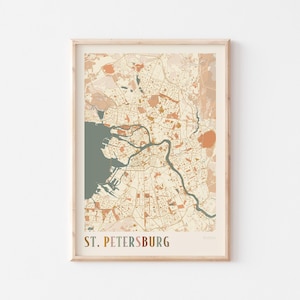 Affiche de carte de Saint-Pétersbourg, impression de Saint-Pétersbourg, affiche de Saint-Pétersbourg, art mural Saint-Pétersbourg, Russie, cadeau de voyage, art mural bohème