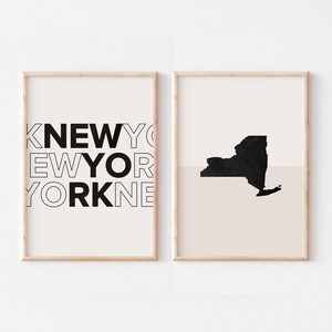 Lot de 2 tirages, impression de New York, affiche de carte de New York, impression de carte de New York, art mural bohème minimaliste, art mural New York
