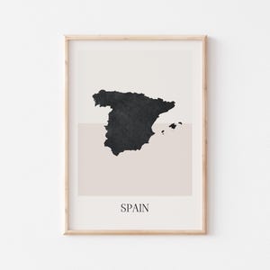 Spanje kaart poster, Spanje print, Spanje kaart print minimalistische boho muurkunst, Spanje Art Print decor voor thuis of cadeau