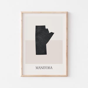 Póster con mapa de Manitoba, impresión de Manitoba, impresión de mapa de Manitoba, arte de pared bohemio minimalista, impresión artística de Manitoba, Canadá, decoración para el hogar o regalo