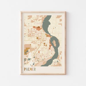 Affiche carte Palmer, impression Palmer, affiche Palmer, art mural Palmer, Alabama, cadeau de voyage, art mural bohème, cadeau petit ami