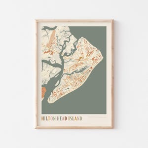 Affiche de carte de l'île de Hilton Head, impression de l'île de Hilton Head, affiche de l'île de Hilton Head, art mural de l'île de Hilton Head, Caroline du Sud, art bohème