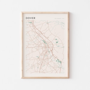 Affiche carte de Douvres, impression de Douvres, affiche de Douvres, art mural Douvres, Delaware, cadeau de voyage, décoration murale de ferme, affiche scandinave