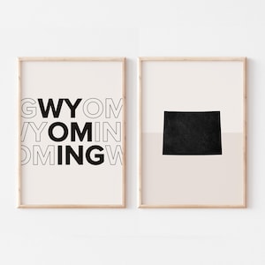Wyoming Set of 2 Prints, Wyoming Print, Wyoming Map Poster, Wyoming Map Print Minimalist Boho Wall Art, Wyoming Wall Art