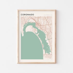 Coronado-kaartposter, Coronado-print, Coronado-poster, Coronado-muurkunst, Californië, reiscadeau, Scandi-print