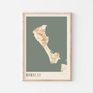 Poster mappa Boracay, stampa Boracay, poster Boracay, arte murale Boracay, Filippine, regalo di viaggio, stampa Boho