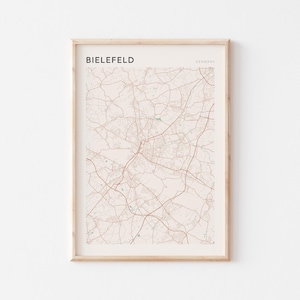 Affiche de carte de Bielefeld, impression de Bielefeld, affiche de Bielefeld, art mural de Bielefeld, Allemagne, cadeau de voyage, art minimaliste
