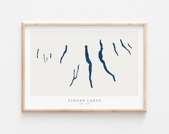 Finger Lakes, Finger Lakes Print, Finger Lakes Poster, Finger Lakes Art, Lake Wall Art, Lake Map Print, New York Lake, Lake Print, Lake Art