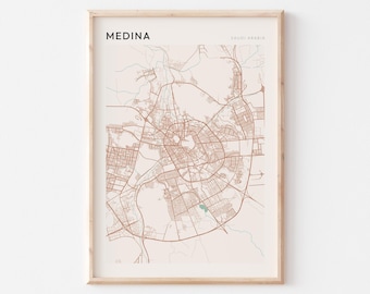 Medina Map Poster, Medina Print, Medina Poster, Medina Wall Art, Saudi Arabia, Travel Gift, Scandi Print