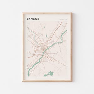 Affiche de carte de Bangor, impression de Bangor, affiche de Bangor, art mural de Bangor, Maine, cadeau de voyage, affiche de Scandi