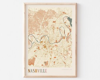 Nashville Map Poster, Nashville Wall Art, Nashville City Map, Nashville Print, Nashville Poster, Nashville Tennessee, Boho Wall Art