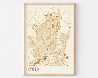 Kyoto Map Poster, Kyoto Wall Art, Kyoto City Map, Map of Kyoto, Kyoto Map Print, Kyoto Travel Print, Kyoto Japan, Boho Wall Art