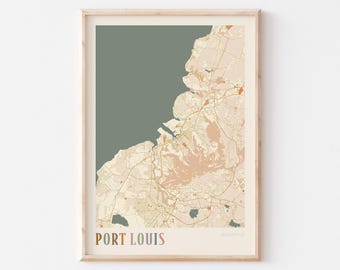 Port Louis Map Poster, Port Louis Print, Port Louis Poster, Port Louis Wall Art, Mauritius Africa, Travel Gift, Boho Decor