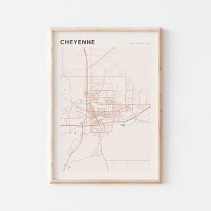 Affiche de carte de Cheyenne, impression de Cheyenne, affiche de Cheyenne, art mural Cheyenne, Wyoming, cadeau de voyage, art mural Scandi