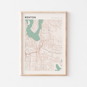 Renton Karte Poster, Renton Druck, Renton Poster, Renton Wandkunst, Washington, Reisegeschenk, minimalistischer Druck