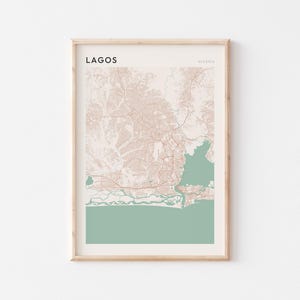 Affiche de carte de Lagos, impression de Lagos, affiche de Lagos, art mural Lagos, Nigeria Afrique, cadeau de voyage, art minimaliste
