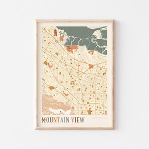 Affiche de carte vue montagne, impression vue montagne, affiche vue montagne, art mural vue montagne, Californie, cadeau de voyage, art mural bohème