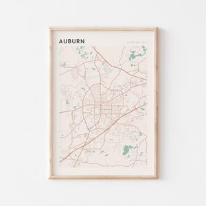 Affiche carte Auburn, impression Auburn, affiche Auburn, art mural Auburn, Alabama, cadeau de voyage, décoration murale de ferme