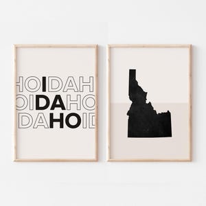 Lot de 2 impressions Idaho, impression Idaho, affiche de carte Idaho, impression carte Idaho art mural bohème minimaliste, art mural Idaho